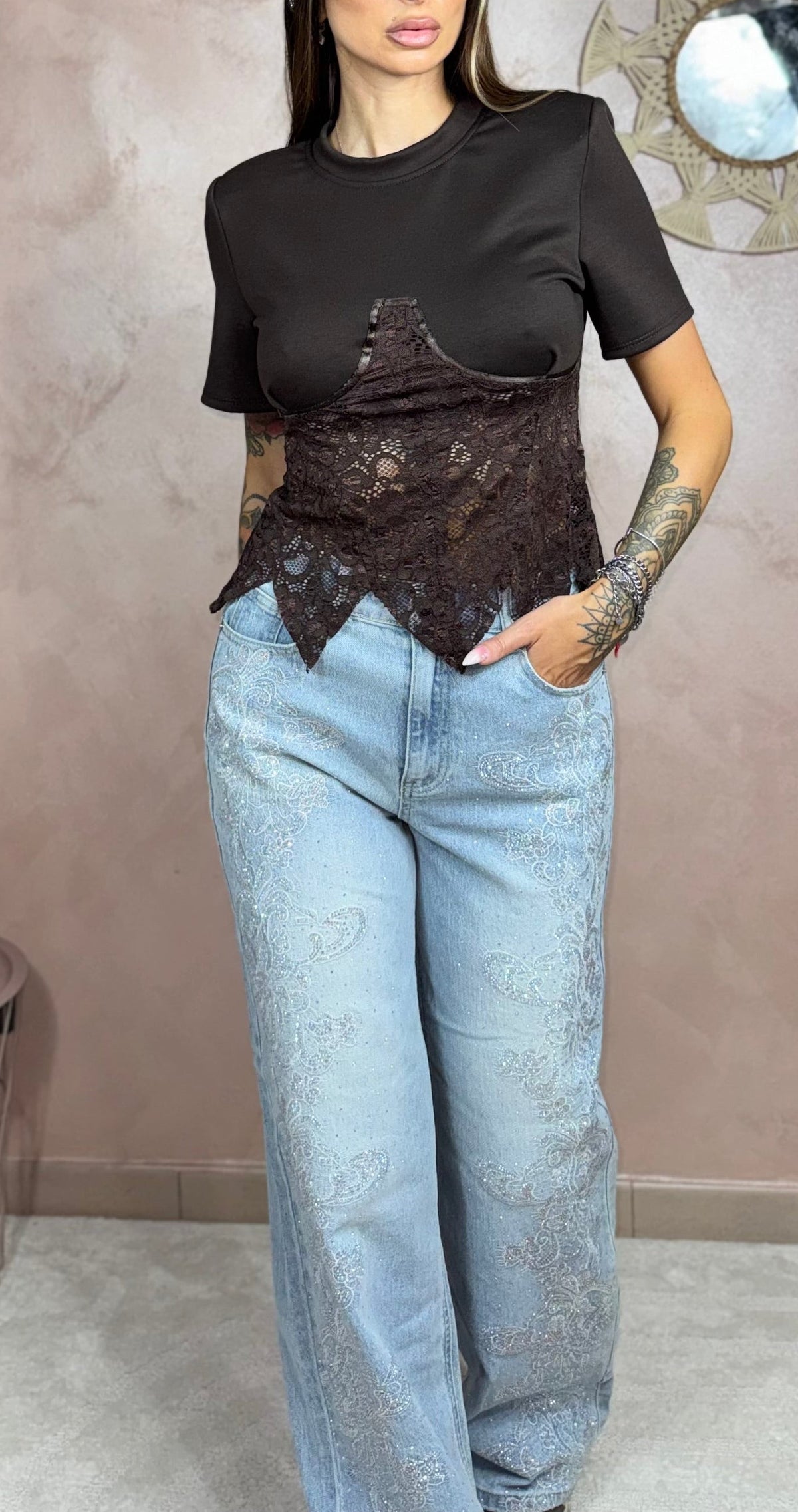 T-shirt Lace Strutturata