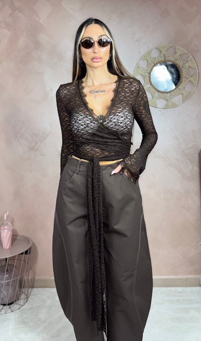 Maglia incrociatina lace brown