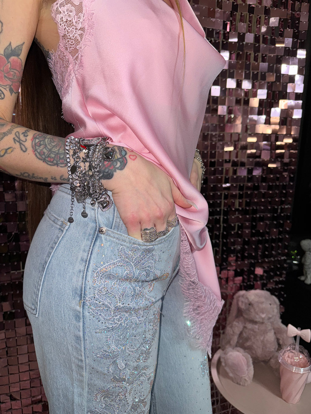 Jeans Lace Diamond Palazzo