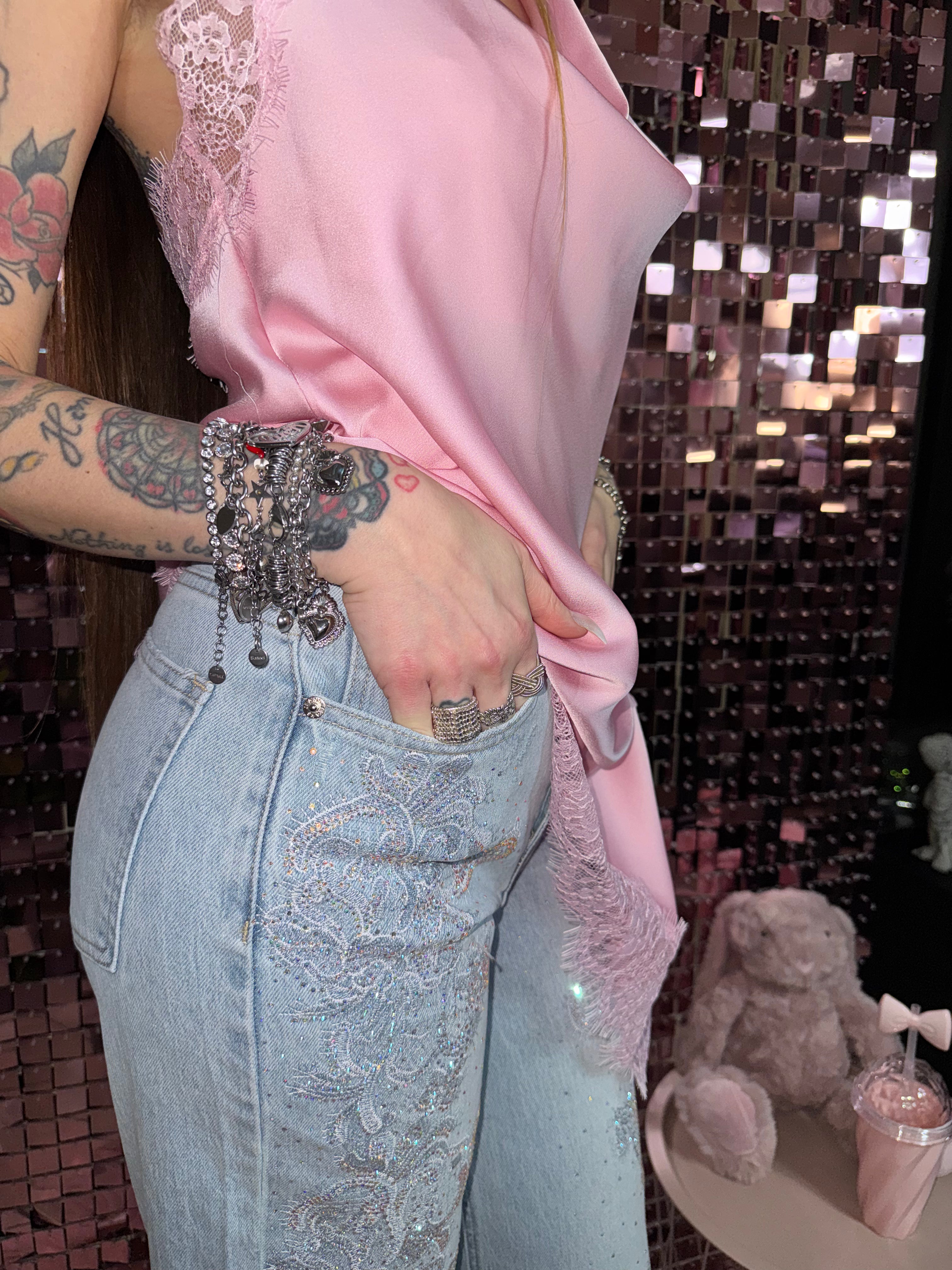 Jeans Lace Diamond Palazzo