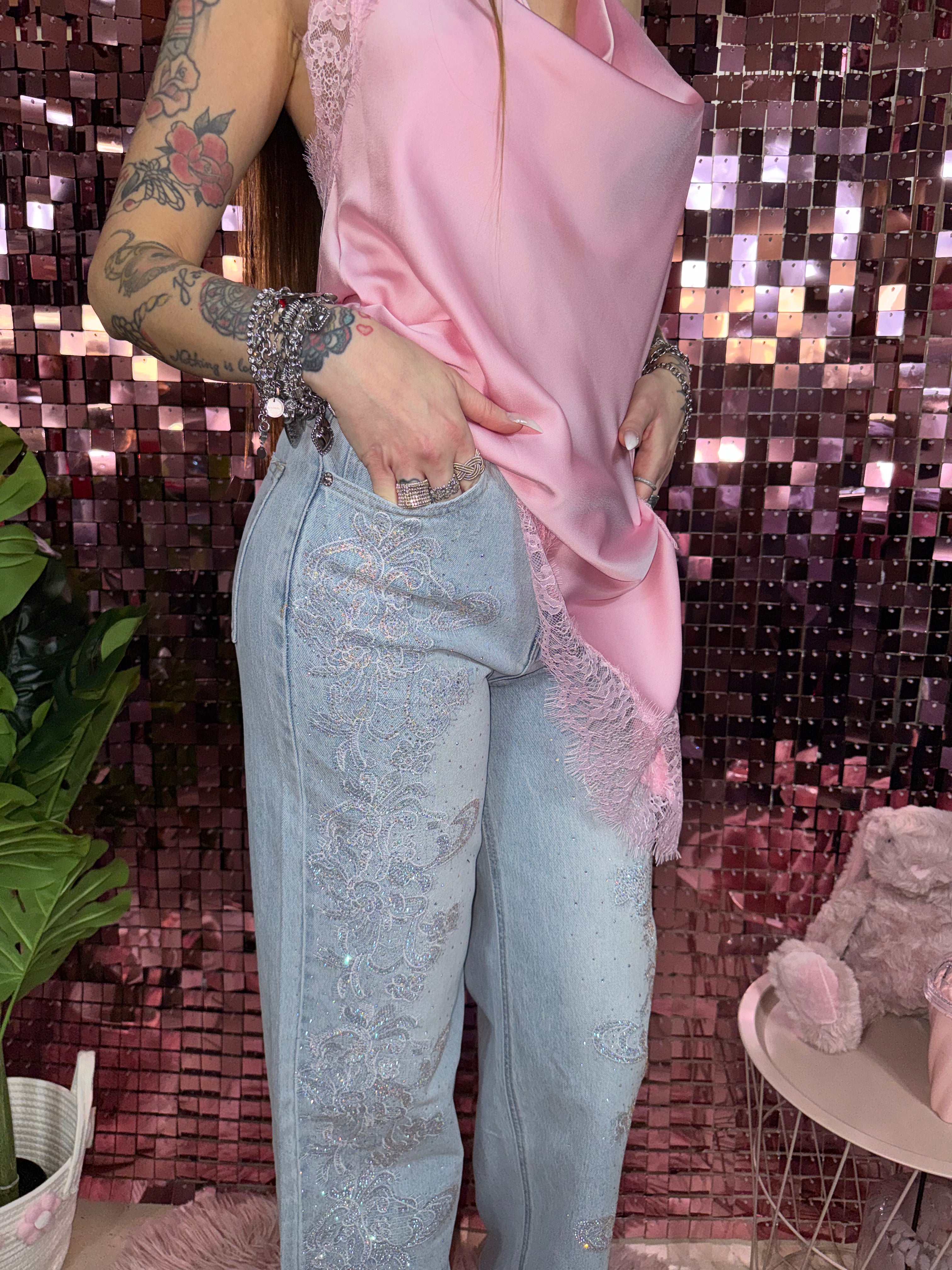 Jeans Lace Diamond Palazzo