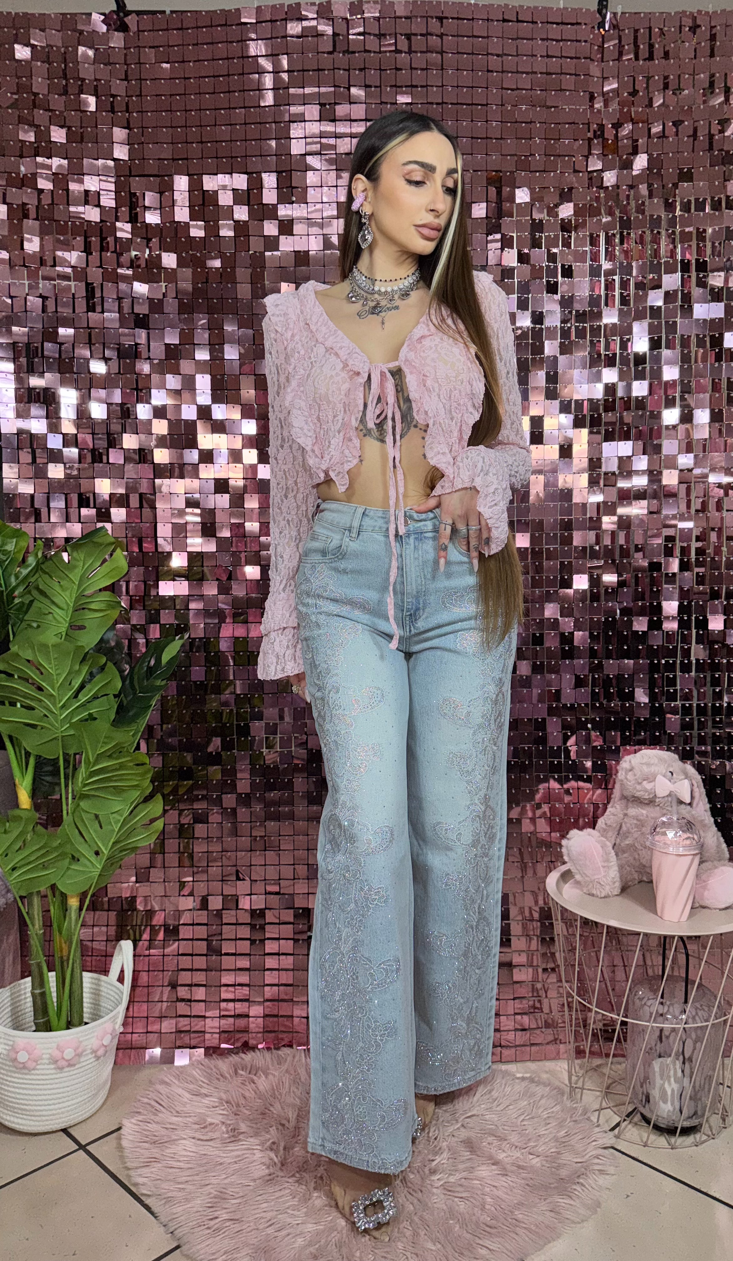 Jeans Lace Diamond Palazzo